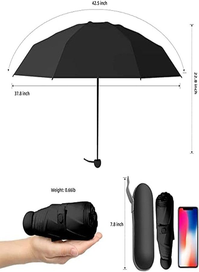 LACOSSI Mini Umbrella with Case for Men & Women (Manual Open) Compact Travelling Umbrella, Polyester & UV Protection Fabric for Summer/Anti-Slip Handle- Use in Rain Powerful Portable (Black) - Image 2